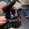Hebilla de Oreja Luminosa de Aguamarina Brillante Chapada en Oro de 18 Quilates Pendientes Caibao Circonita de Amatista Azul Suizo Anillo de Oreja Completamente Diamantado