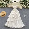 Vestido de Alça Longo com Babados de Alta Qualidade Francês Slim-fit Nicho Cintura Emagrecedor Elegante Vestido de Fada para Férias