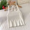 Top de Tirantes con Espalda Descubierta y Maquillaje Estilo Hong Kong con Tirantes de Punto Rojos Ajustados por Dentro, Blanco Talla Única Negro