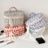 Bolsa Cosmética Ins de Aspecto Lujoso a Cuadros de Cereza para Niña, Bolsa de Cosméticos de Gran Capacidad, Esencial de Viaje, Bolsa de Aseo
