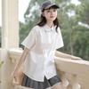 Camisa JK Blanca para Mujer Verano Nuevo Japonés Holgado Uniforme Estudiante Diseño de Cuello Muñeca Sentido de Diseño Nicho Delgado Superior