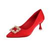 Sapatos de Casamento Vermelhos 2024 primavera novos sapatos salto agulha bico fino sapatos de casamento salto alto sapatos femininos