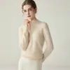 Suéter de punto 100% cachemir puro de cuello alto medio para mujer, nueva capa base ajustada otoño/invierno, elegante y con estilo para el trabajo