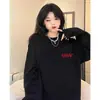 Novos Tops de Outono Plus Size Estilo Coreano para Estudantes, Camisetas Largas Estampadas, Camisas Base Pretas, Mangas Longas Ins