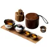Juego de té para viaje al aire libre de titanio puro, tetera portátil de una pieza con dos tazas, kit de preparación de té para coche, juego de té para dos personas con bolsa de almacenamiento