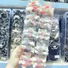 Laço de Cabelo de Renda Vazada Xadrez Morango Colorido com Strass Perolado Laço de Cabelo Elástico Fofo para Crianças