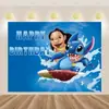 Tela de Fondo de Cumpleaños de Stitch Suministros de Decoración para Fiesta de Cumpleaños Diseño del Lugar Banner de Tela de Poliéster de Stitch