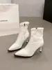 Novo Estilo Personalidade 2026 Botas da Moda Botas Martinas Mangas Versátil Salto Alto Temperamento Zíper Lateral Retrô Estilo Coco Chanel Confortável