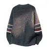 Suéter Retro Jacquard de Cuello Redondo para Hombre Otoño Invierno Capa Base Engrosada Holgado Bloque de Color Manga Larga Tejido Prendas de Punto Suéter Casual Lana