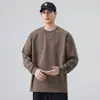 Ropa para Hombre Fengshe / Camiseta Nueva de Manga Larga para Hombre 2026, Cuello Redondo Retro Japonés, Corte Holgado, Camiseta Básica Sencilla de Color Sólido
