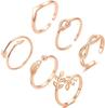 Juego Popular de 6 Anillos Ajustables de Amazon para Mujer, Juego de Anillos Apilables para Nudillos de Dedos con Forma de Flecha, Corazón y Ola