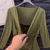 Camiseta Retrô Estilo Coreano Falsa de Duas Peças Color Block Manga Longa para Mulheres, Novo Top Versátil Slim-Fit Curto para Primavera e Outono