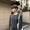 Camiseta de cuello redondo con subcultura de farola de ambiente americano, camiseta de manga larga suelta a rayas negras y grises para hombre y mujer, otoño