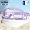 Novos Óculos de Natação com Armação Grande, Impermeáveis, Anti-Embaçantes, Óculos de Natação de Alta Definição com Protetores Auriculares Integrados, Óculos de Natação Eletrodepositados de Silicone para Crianças