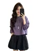 Otoño 2026 Nuevo Estilo Japonés Encaje Patchwork Manga Larga Cuello Redondo Camisa para Mujer Artística Simple Holgada Top A14136