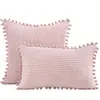 Funda de almohada estilo bohemio pana rayada color liso con pompones funda de cojín primavera/verano para sala de estar y dormitorio decoración del hogar