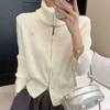 Jersey de Punto con Doble Cremallera y Cuello Doble Otoño e Invierno Nuevo Estilo Coreano Suave y Sedoso Chaqueta de Punto Cárdigan Versátil Simple para el Trabajo