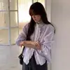 Em estoque: Design Dongdaemun coreano, única e estilosa, jovial, camisa feminina de manga comprida de abotoamento simples 18540