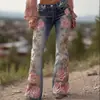 Sitio Independiente Transfronterizo Europeo y Americano Nuevo Pantalón de Mezclilla Acampanado Ajustado a la Moda para Mujer con Impresión Digital 3D de Amazon