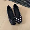 Zapatos Negros de Lunares Cuadrados Retro para Mujer 2026 Otoño Nuevos Estilo Francés Planos Poco Profundos Zapatos Bailarinas Mary Jane