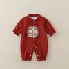 Nuevo Estilo Otoño Romper Mono Rojo de Doble Capa Luna Llena Ropa para Bebés Niños Pequeños Traje para Gatear Cálido