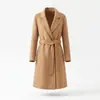 Casaco de Lã Dupla Face Cor de Camelo Feminino Lapela Cinto Cintura Marcada Para Ir ao Trabalho Jaqueta de Lã Dupla Face Outono Inverno Roupa de Trabalho