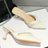 Meias Pantufa Baotou 2026 para Mulheres, Sandálias de Verão para Exterior, Adequadas para Combinar com Vestidos, Saltos Altos, Bico Fino, Sandálias Estilo Mule