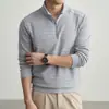 Camiseta de manga larga con media cremallera de lana y seda de morera estilo Old Money para hombre, nueva colección otoño 2026, sudadera base de cuello alto para hombre