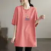 Camiseta de Manga Corta Holgada Talla Grande para Mujer, Marca Nueva de Moda Verano 2026, Camiseta de Longitud Media que Cubre la Cadera