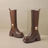 Botas Elásticas Ajustadas de Suela Gruesa que Aumentan la Altura, Estilo Moderno y Sencillo, Nuevos Estilos Otoño e Invierno 2026, Tacón Grueso, Hebilla de Cinturón, Hasta la Rodilla, Estilo Ecuestre