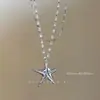 Collar de Doble Capa con Cruz y Estrella para Mujer, Accesorio Estilo Vacaciones en la Playa Y2K, Cadena Larga para Suéter de Chica Popular del Milenio