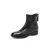 Botas Chelsea de couro de cavalo lavado, botas femininas de cano curto, nova coleção de outono, bico redondo, zíper traseiro, salto médio, botas com cor lavada, botinhas femininas retrô