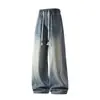 Jeans masculino vintage OLA, novo estilo outono, calça reta com cordão solta, caimento solto, calça casual da moda