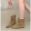 Botines coreanos de ante con punta, de talla grande, con aumento interior de altura de 5 cm, para mujer, nueva colección otoño 2026, botas de moda versátiles y adelgazantes