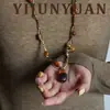 Nuevo Collar Largo Retro de Ojo de Tigre Dorado Fruta Birmana Accesorios Cadena para Suéter de Cuerda Trenzada de Lujo Ligero de Nicho de Gama Alta para Mujer