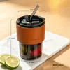 Vaso de Bambú con Popote para Jugos, Bebidas, Café, Vaso de Regalo Promocional para Eventos de Inauguración, Vaso Portátil con Tapa, Vaso de Vidrio Estilo Ins para Agua