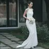 Vestido de Novia Ligero 2026 Transfronterizo Nuevo Estilo Novia Blanco Satín Cola Sencilla Fotografía de Viaje Vestido Sirena Fuente de Comercio Exterior