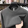 Suéter de punto de manga larga para hombre para otoño e invierno, una camiseta/suéter cálido, de cuello redondo, para poner encima, antibacteriano y grueso para capas