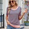Comércio Exterior Transfronteiriço Europeu e Americano Roupas Femininas Verão Amazon Camiseta Tricotada Listrada Manga Curta Seda Gelada Contraste de Cores Estilo Academia Britânica