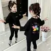 Camiseta Básica Versátil Casual Suelta Estilo Coreano para Niñas de Primavera y Otoño Camiseta de Manga Larga de Dibujos Animados para Niños 100% Algodón de Moda