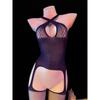 Lingerie Sexy com Gola Halter Cruzada em Rede, Meias-liga com Padrão de Diamante Vazado e Abertura na Virilha, Fantasia Costas Nuas Puro Desejo Atacado