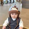 Sombrero de Invierno y Otoño para Niños Sombrero de Lana de Oso Sombrero de Algodón Tejido para Niñas Cálido Sombrero de Bebé Bufanda Conjunto de Dos Piezas