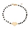 Pulsera para mujer con colgante de cruz de corazón de melocotón y trébol de cuatro hojas, cadena de cuentas de vidrio tallado negro, perla en forma de ABS hecha a mano