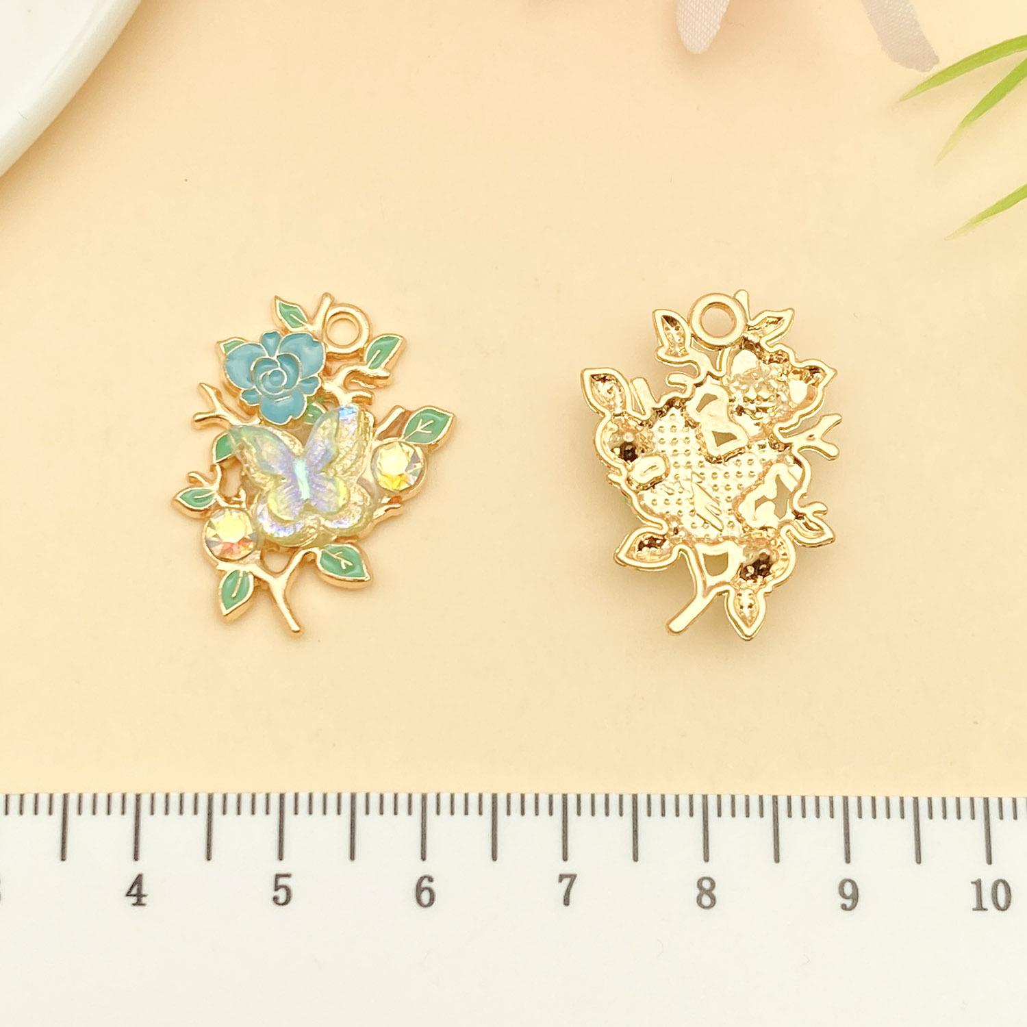 19624-XP-蓝色锌合金滴油树枝蝴蝶花26x19mm-1