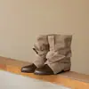 Botas Vaqueras Retro Estilo Coreano Talla Grande 2026 Otoño/Invierno Punta Redonda Con Cordones Lazo Botas de Media Pantorrilla Botas Cortas Adelgazantes
