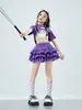 Ropa Dopamina para Niñas Abrigo de Jazz Danza Niñas Ombligo Manga Corta Dulce Fresco Escenario Tambor Vestido de Moda