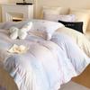 Juego de Ropa de Cama para Niña de Algodón Cepillado 100S con Bordado de Mariposa y Corazón Francés, Juego de Cuatro Piezas, Funda de Edredón con Estampado Digital Elegante