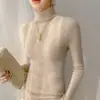 Top Base de Punto Grueso Gris Francés de Cuello Alto para Mujer Otoño Invierno Ajustado Capa Interior de Lana Elegante con Estilo