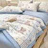 Verano Nuevo Edredón Seda de Hielo Edredón de Verano Edredón para Aire Acondicionado Juego de Cuatro Piezas Doble Seda Fresca Edredón de Verano Lavable a Máquina Estilo Delgado