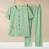 Conjunto de pijama de algodón puro para mujeres de mediana edad y mayores, cárdigan de verano holgado de manga corta para casa, atuendo de verano de algodón para abuela
